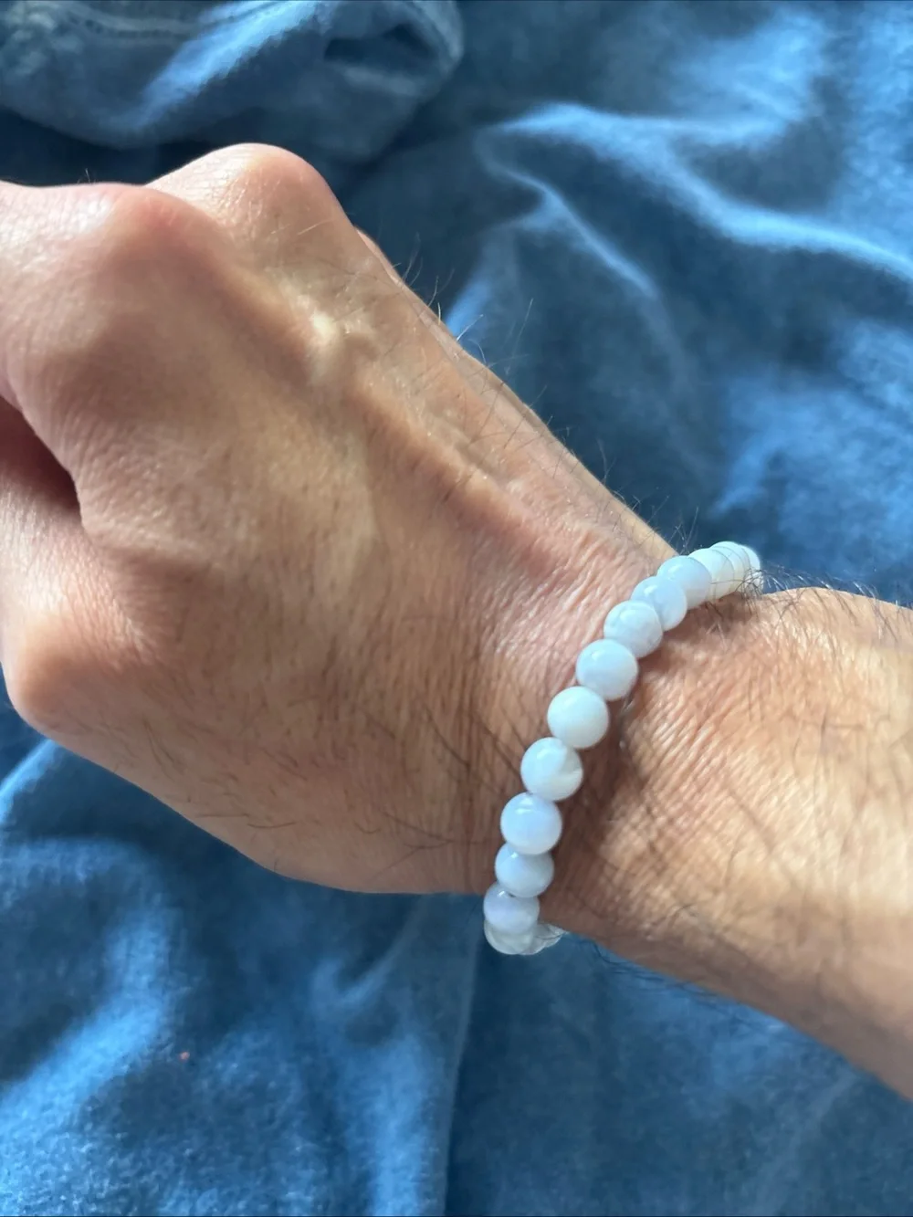Aquamarine light blue Beaded Stretch Bracelet. Gemstone. 5 to 7 inches.